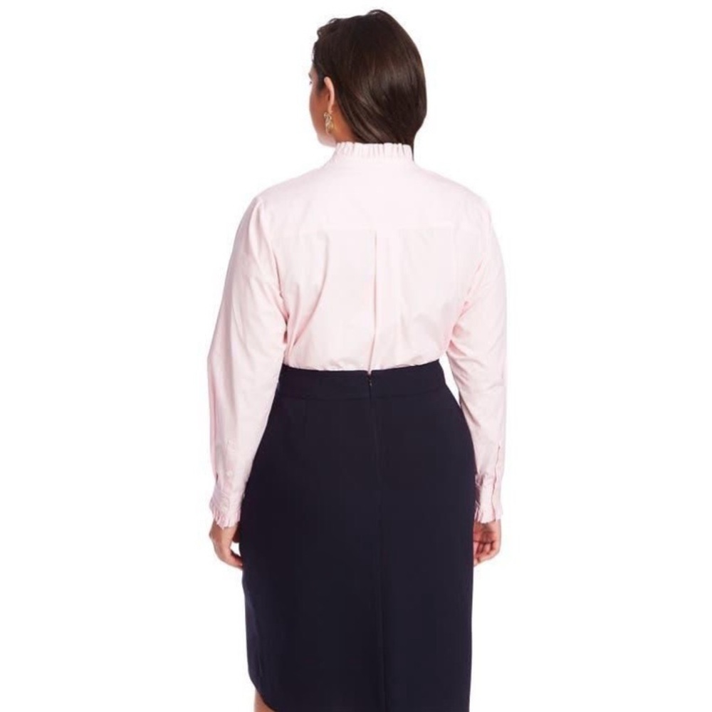 Court & Rowe Ruffle Trim Button-Up Top in Chambray Pink - Picture 6 of 13
